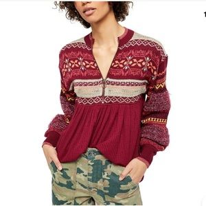 Free People Cabin Fever Sweater Top Puff Sleeve